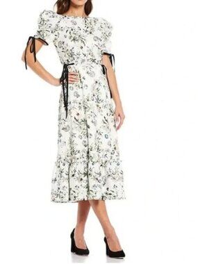 Antonio Melani Nicola Bathie Jacquard White&Green Floral Tea Gown Hallie Dress